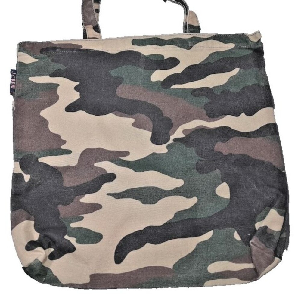 J. Crew Vintage Reusable Shopper Tote Bag Camouflage Camo Canvas 16x15